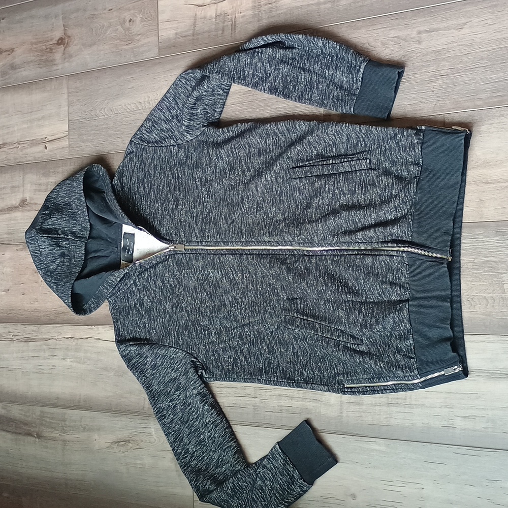 Zara Man Grey Zip Front Shacket Jacket with hoodie Size M